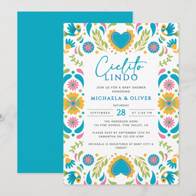 Invitation Cielito Lindo Mexicaine Talavera Carrelage Baby sh (Devant / Derrière)