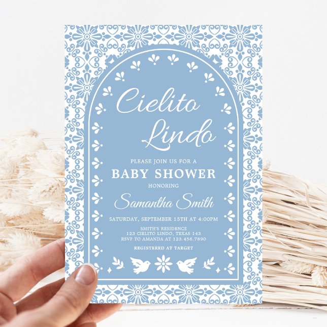 Invitation Cielito Lindo Papel Picado Baby Shower (Blue Cielito Lindo Papel Picado Baby Shower Invitation)