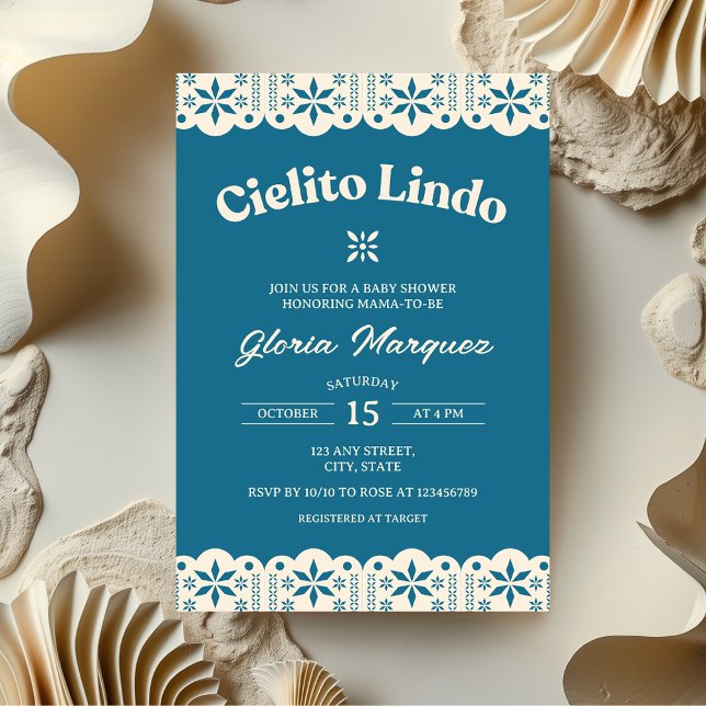 Invitation Cielito Lindo Papel Picado Blue Boy Baby shower (Cielito Lindo Blue Baby Shower Invitation)
