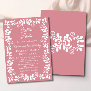 Invitation Cielito Lindo Rose Poussiéreuse Baptême & Premier 