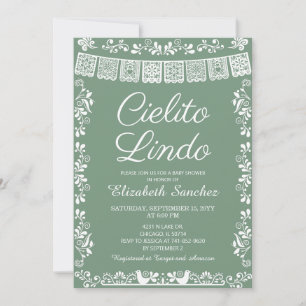 Invitation Cielito Lindo Vert Sauge Papel Picado Baby Shower