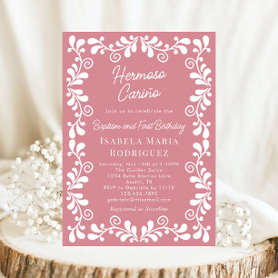 Invitation Cielito rose Dusty Lindo Baptême et premier annive