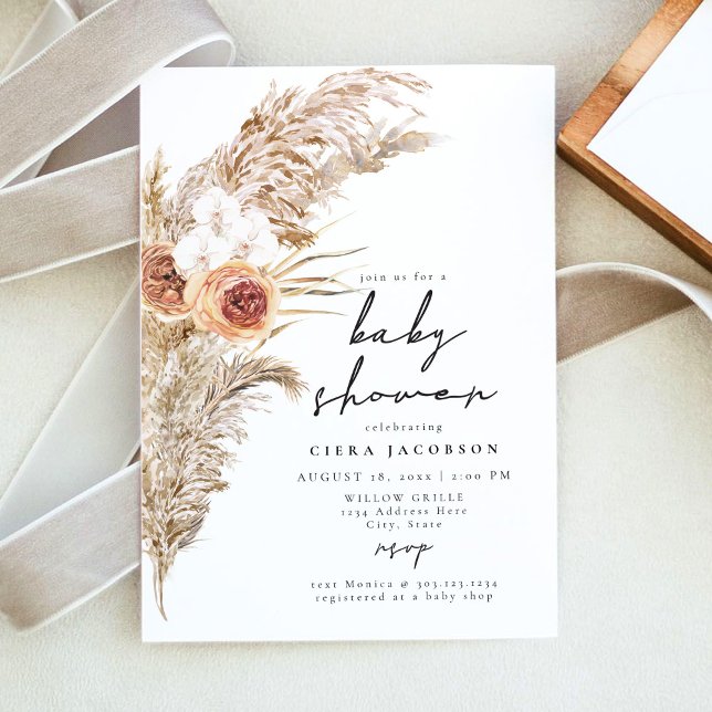 Invitation CIERA Boho Terracotta Baby shower Floral Pampas (Créateur téléchargé)