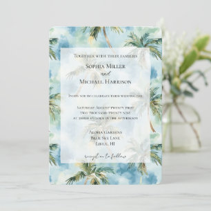 Invitation Cieux Bleus Île Tropicale Palmiers Mariage