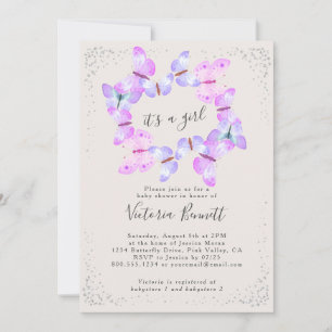 Invitation Cieux Papillon Rose C'est une Fille Baby Shower