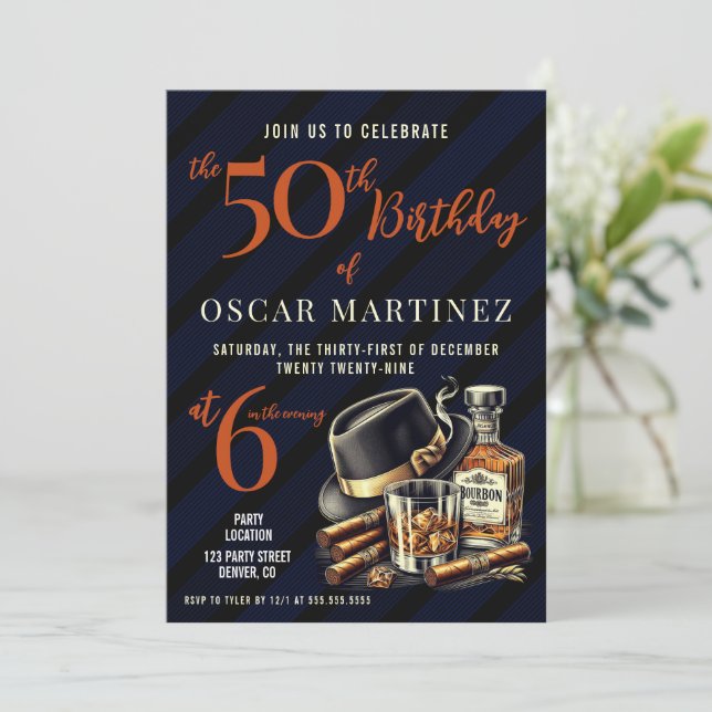 Invitation Cigares et Bourbon fête d'anniversaire (Debout devant)