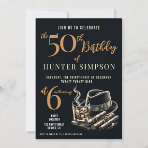 Invitation Cigares et Bourbon fête d'anniversaire