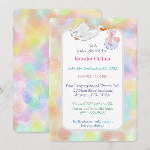 Invitation Cigogne en pastel d'aquarelles avec le baby shower