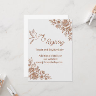 Invitation cigogne et registre floral rustique