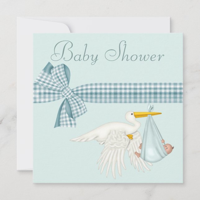 Invitation Cigogne mignonne livrant le baby shower de bleu de (Devant)
