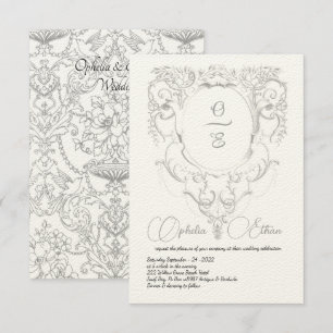 Invitation Cimetière de Monogramme gris victorien mariage