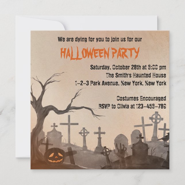 Invitation Cimetière Éffrayant de la fête d'Halloween pour ad (Devant)