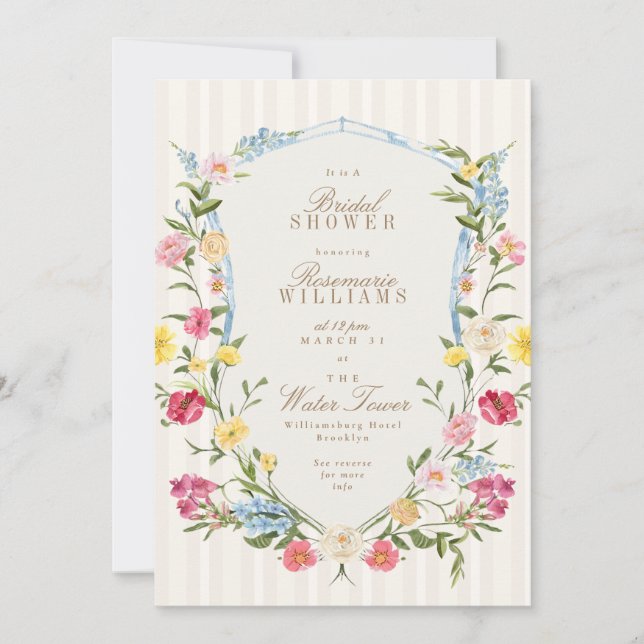 Invitation Cimetière fleurie française crème rose bleu nuptia (Devant)