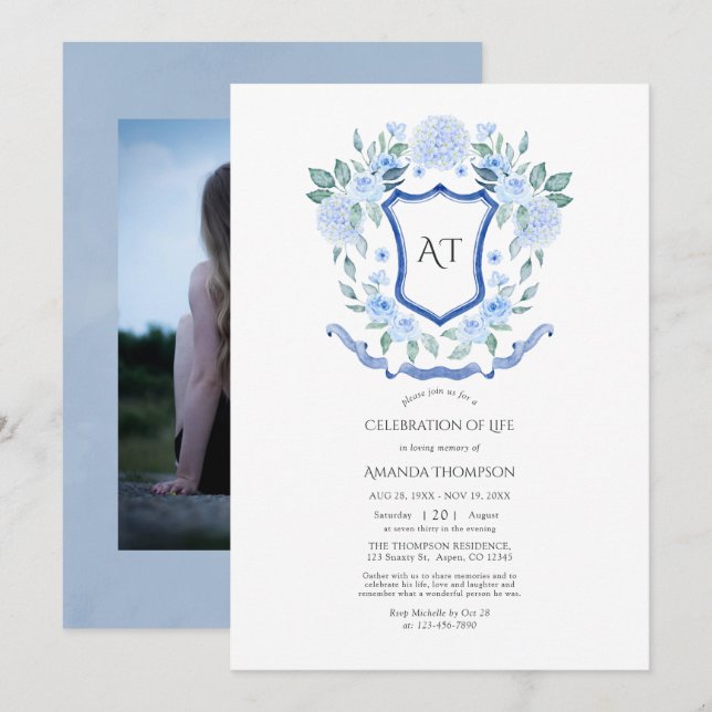 Invitation Cimetière Florale Bleue Cimetière Célébration de l (Devant / Derrière)