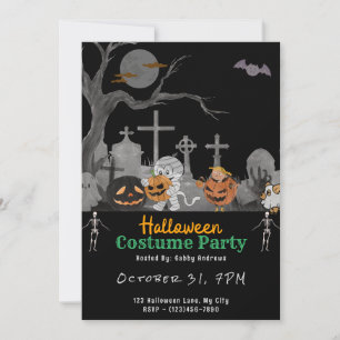 Invitation Cimetière mignon avec Fantômes maman Black Hallowe