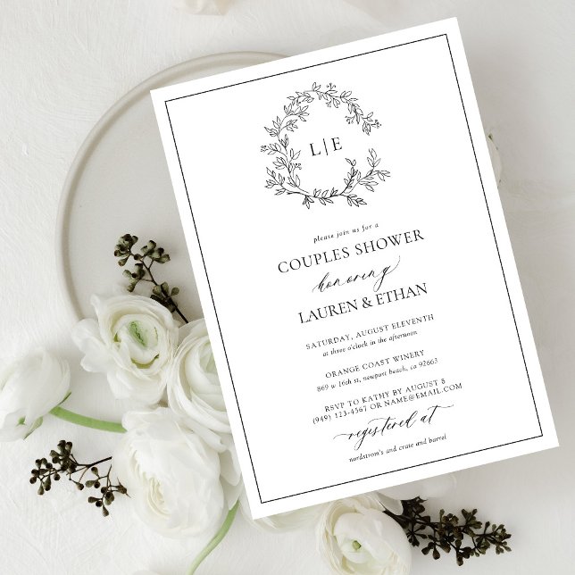 Invitation Cimetière noir blanc Monogramme Couples Douche (Couples Shower Invitation!)