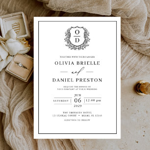 Invitation Cimetière noire blanche Monogramme Mariage élégant