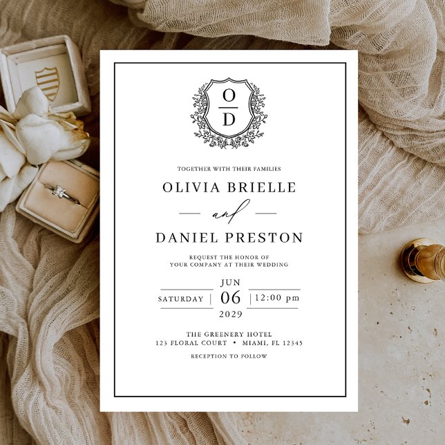 Invitation Cimetière noire blanche Monogramme Mariage élégant (Créateur téléchargé)