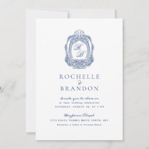 Invitation Cimier baroque Bleu français Mariage antique