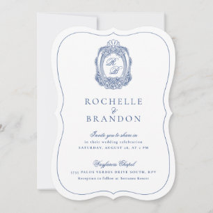 Invitation Cimier baroque Français Bleu Antique Die Coupe Mar