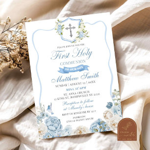 Invitation Cimier bleu Dusty et première communion florale