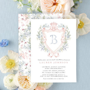Invitation Cimier de la Couronne Monogramme Baby shower bleu 