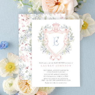 Invitation Cimier de la Couronne Monogramme Baby shower bleu 