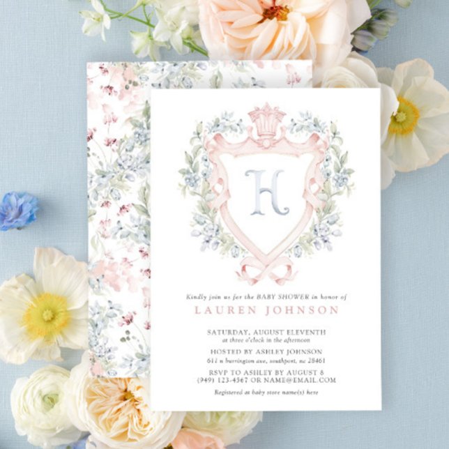 Invitation Cimier de la Couronne Monogramme Baby shower bleu  (Baby Shower Invitation!)