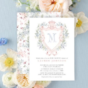 Invitation Cimier de la Couronne Monogramme Baby shower bleu 