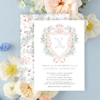Invitation Cimier de la Couronne Monogramme Baby shower bleu 