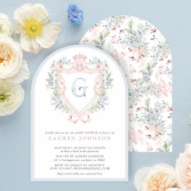 Invitation Cimier de la Couronne Monogramme Baby shower bleu  (Créateur téléchargé)