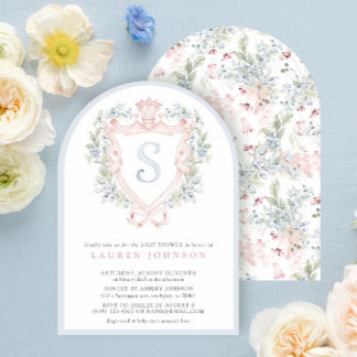 Invitation Cimier de la Couronne Monogramme Baby shower bleu 