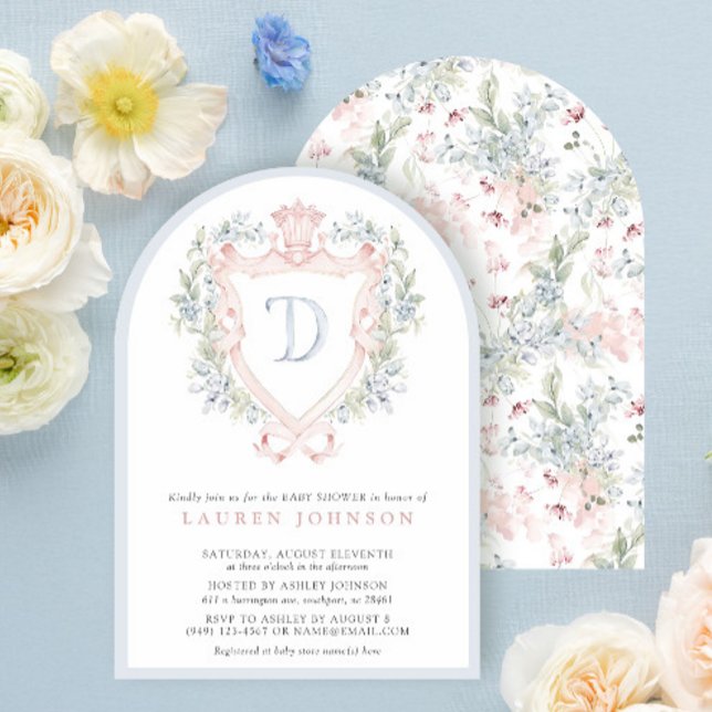 Invitation Cimier de la Couronne Monogramme Baby shower bleu  (Créateur téléchargé)
