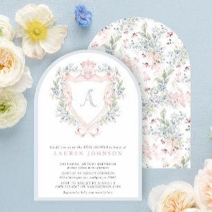 Invitation Cimier de la Couronne Monogramme Baby shower bleu 