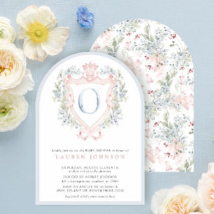 Invitation Cimier de la Couronne Monogramme Baby shower bleu 