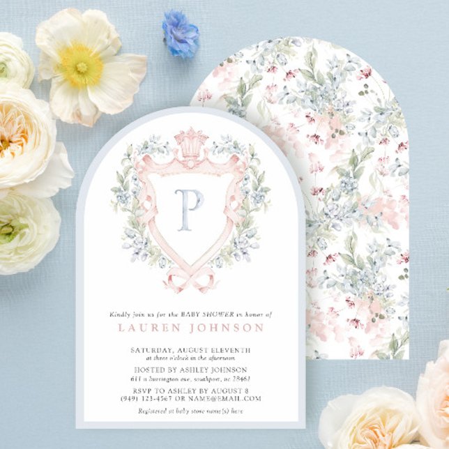 Invitation Cimier de la Couronne Monogramme Baby shower bleu  (Créateur téléchargé)