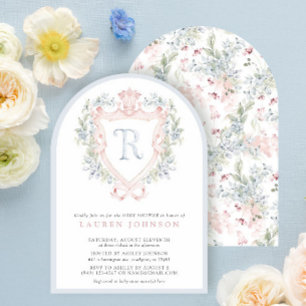 Invitation Cimier de la Couronne Monogramme Baby shower bleu 