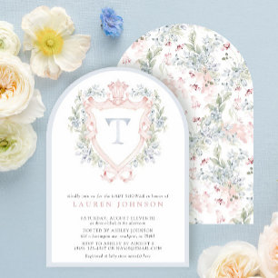 Invitation Cimier de la Couronne Monogramme Baby shower bleu 