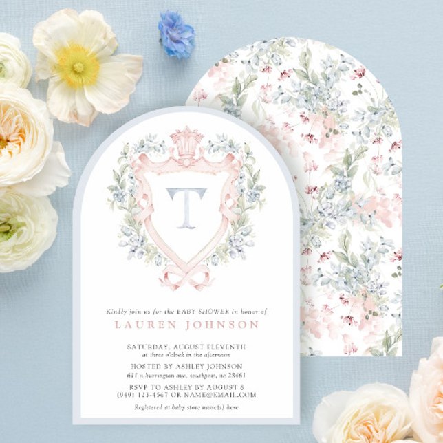 Invitation Cimier de la Couronne Monogramme Baby shower bleu  (Créateur téléchargé)