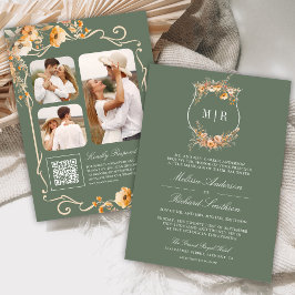 Invitation Cimier Fleur sauvage automne QR Code Sage Mariage