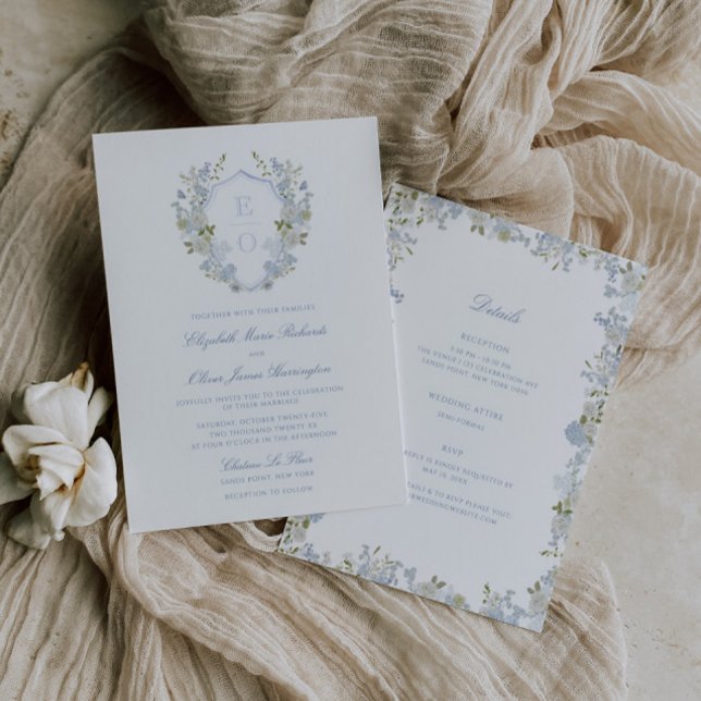 Invitation Cimier Floral Bleu Doux Romantique Tout en un Mari (Créateur téléchargé)