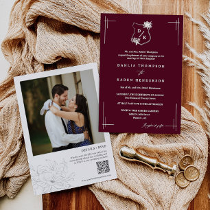 Invitation Cimier Floral Mariage Bourgogne moderne QR Code Ph