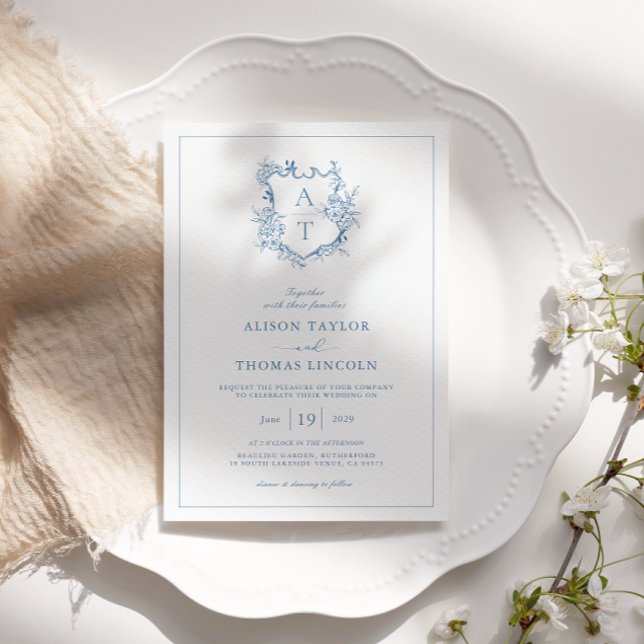 Invitation Cimier Formel Vibrant Mariage de Monogramme Bleu (Créateur téléchargé)