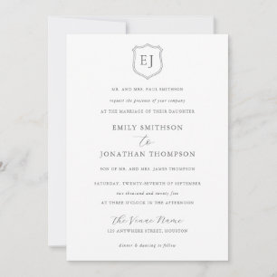 Invitation Cimier Monogramme Initiales Texte gris Mariage off
