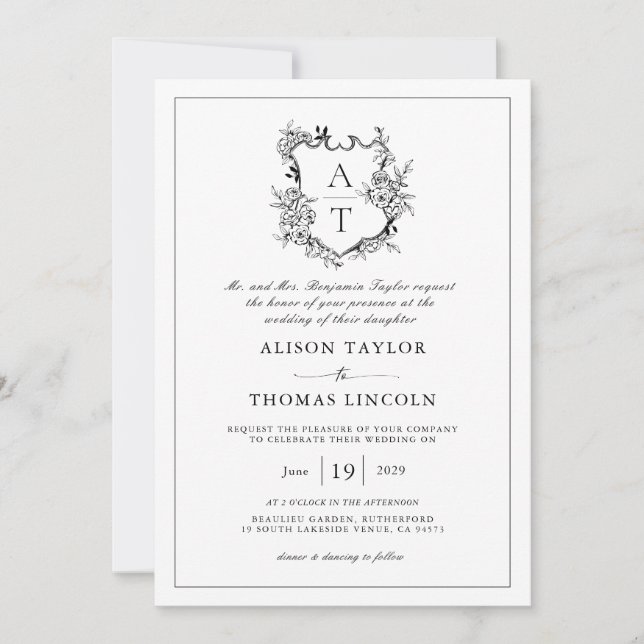 Invitation Cimier noir blanc Mariage QR Code classique (Devant)