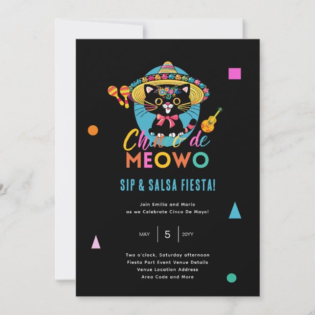 Invitation Cinco De Meowo Fun Fiesta Cat Mayo (Devant)
