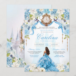 Invitation Cinderella Blue Gold Luxe Princesse Quinceanera