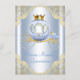 Invitation Cinderella Blue Gold Princesse Quinceanera