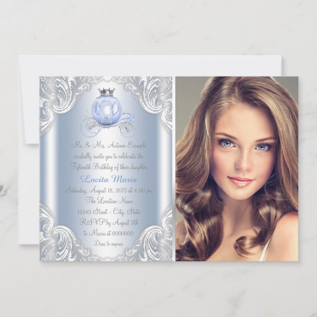 Invitation Cinderella Blue Princesse Quinceanera (Devant)