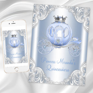 Invitation Cinderella Blue Silver Princesse Quinceanera